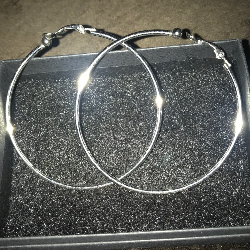 Clip on dangle dangly earrings silver large hoops!